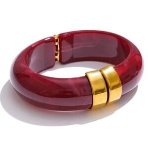 Womens Acrylic Bangle Bracelet 66mm PVD Gold Stainless Steel Nickel Retro